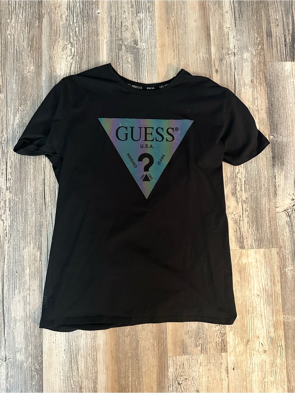 GUESS Black Tee with Iridescent Logo